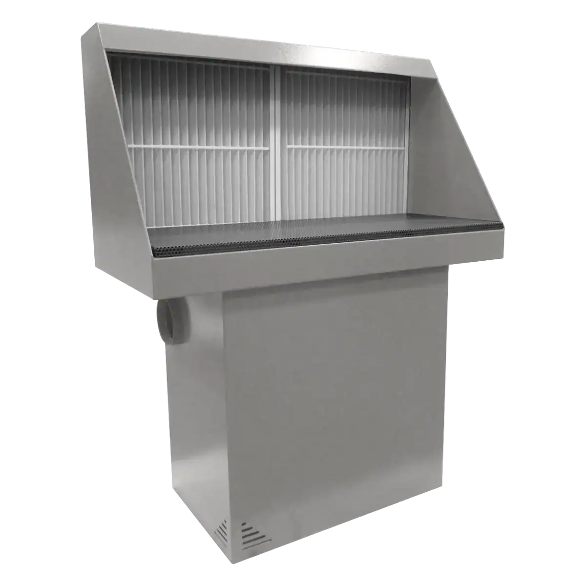 Absaugtechnik mit Filter und Gehäuse für industrielle Staubabsaugung, Edelstahl-Konstruktion, robust und wartungsarm. Ideal für Fabriken und Fertigungsbetriebe zur Staub- und Partikelfiltration.