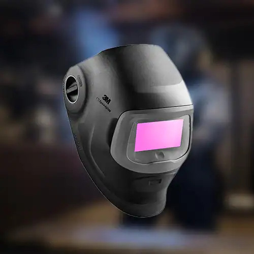 Vaupel-Absaugtechnik-helmt, Schutzhelm mit integriertem Helmvisier für optimale Staub- und Partikelfilterung bei industriellen Arbeiten.