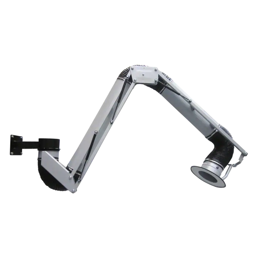 Vaupel Absaugtechnik, industrieller Saugarm mit flexiblem Ausleger für effiziente Staub- und Partikelführung in Produktionsumgebungen. Hochwertige Absauglösungen von Vaupel.