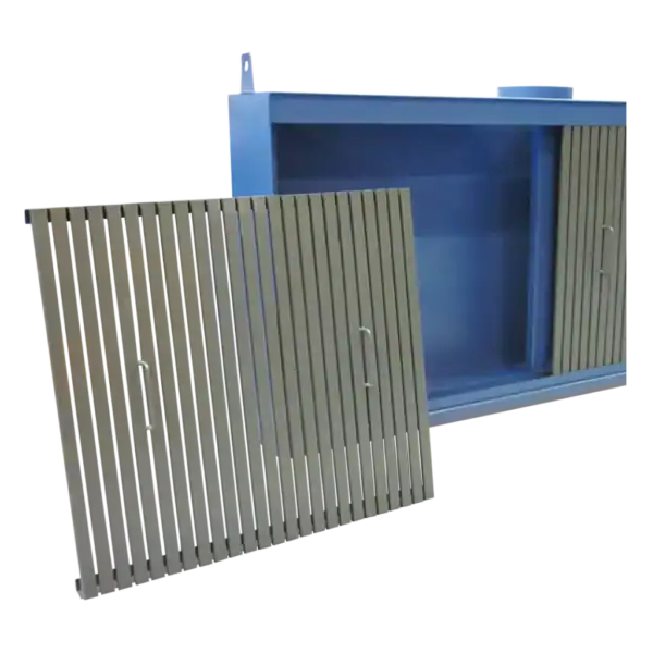 Hochwertiger Absaugstation mit schallgedämmten Türen für effiziente Staub- und Partikelfiltration in industriellen Anwendungen.