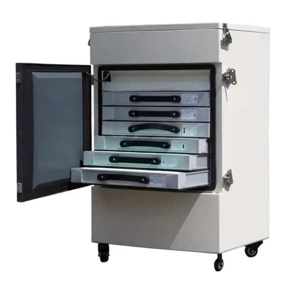 Hochwertiger Absaugtechnik-Schrank mit mehreren herausziehbaren Filtern, ideal für industrielle Staub- und Schadstoffabsaugung. Robustes Gehäuse, leicht zu warten und zu bedienen.