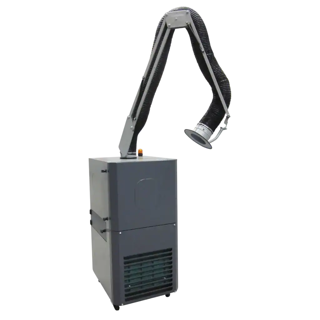 Extraktive Absaugtechnik mit flexiblem Arm, industrielle Staubsauger, Staub- und Partikelsammler, effiziente Luftabsaugung, VAUPEL Absaugtechnik für Fertigung und Produktion.