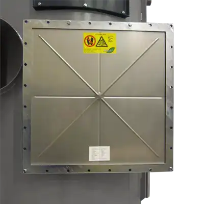 Staubschutzhaube für industrielle Absaugtechnik, Edelstahl, robust und langlebig.