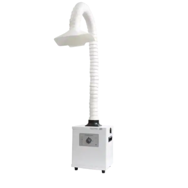 Staubabsaugung VAUPEL Absaugtechnik, mobile Absaughaube mit flexiblem Verbindungsschlauch und Steuerungseinheit, für professionelle Staub- und Partikelabsaugung in industriellen Anwendungen.