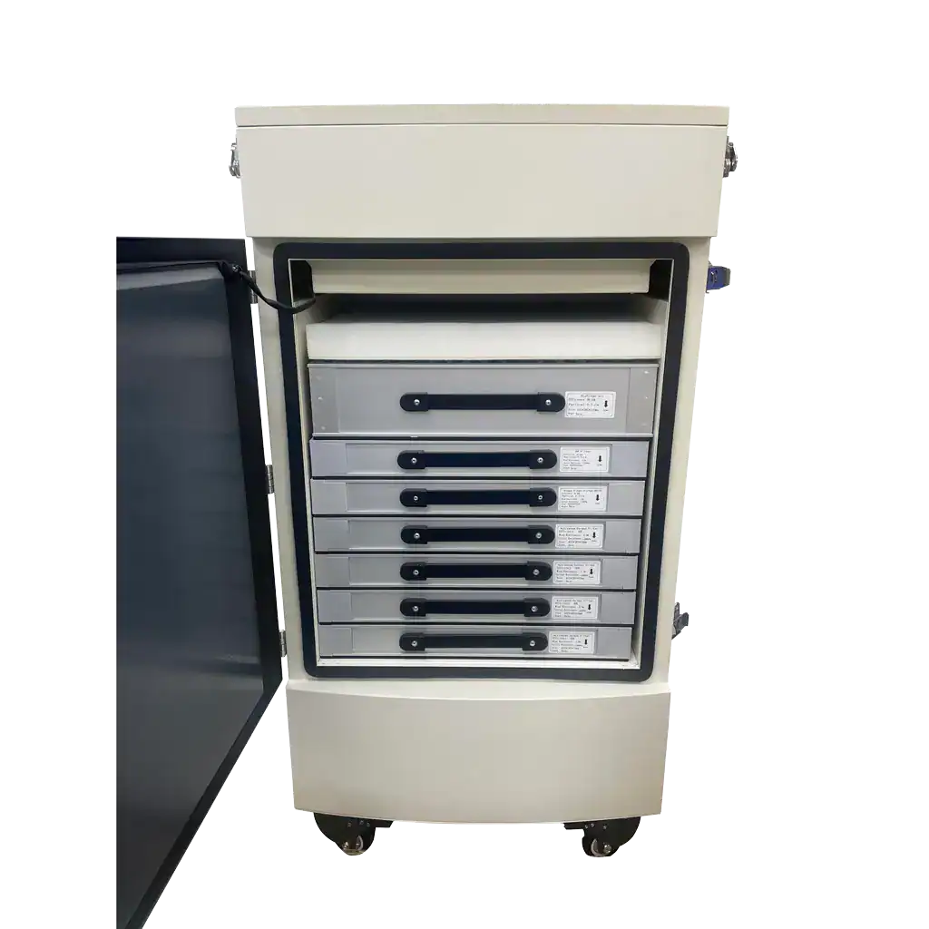 Hochwertiger VAUPEL Absaughilfsraum mit Staubabsaugung für industrielle Anwendungen.