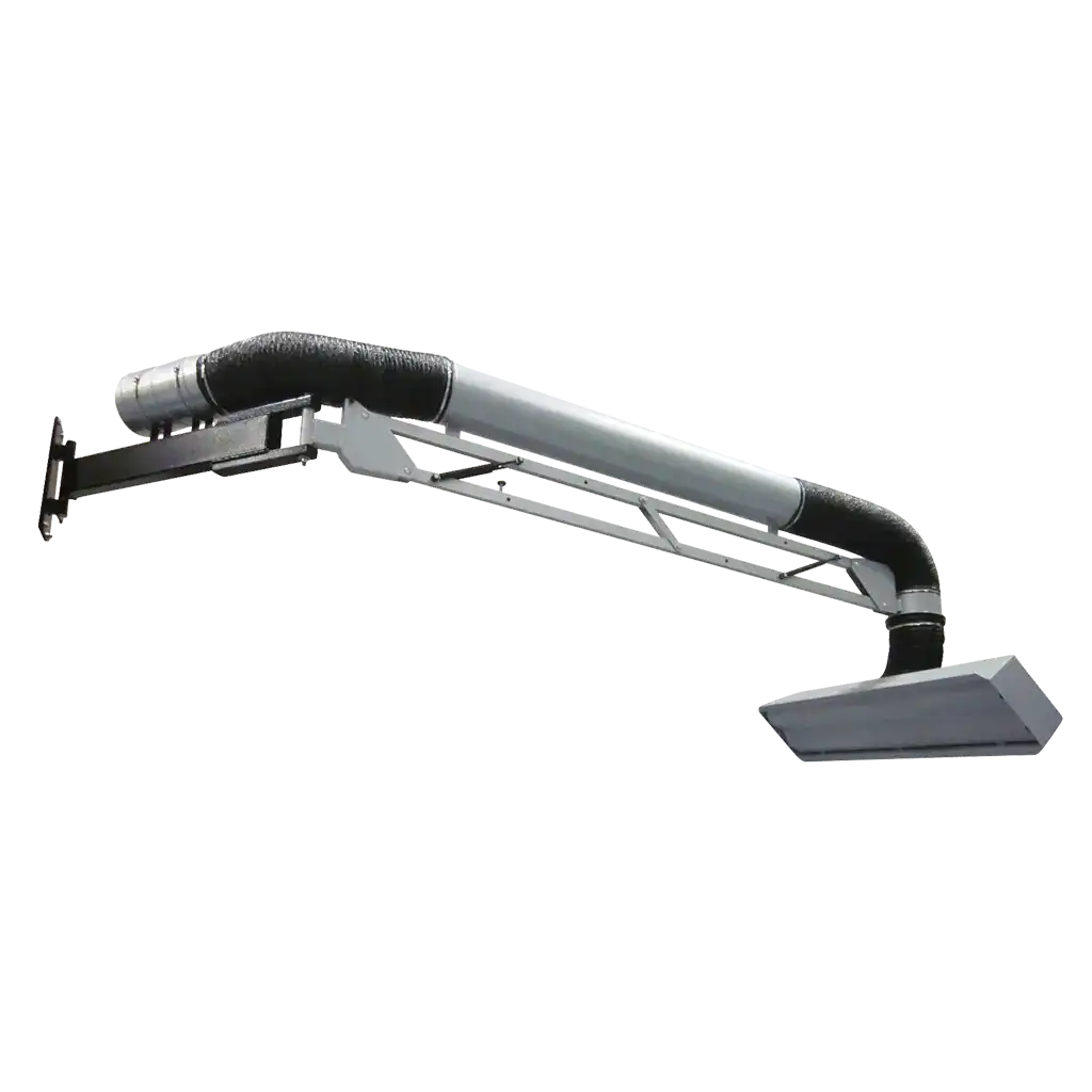 Schweißrauchabsaugung, industrielle Absauganlage für Schweißarbeiten, effiziente Rauchabsaugung von VAUPEL Absaugtechnik, flexible Schweißrauchabsaugung mit Rohrsystem.