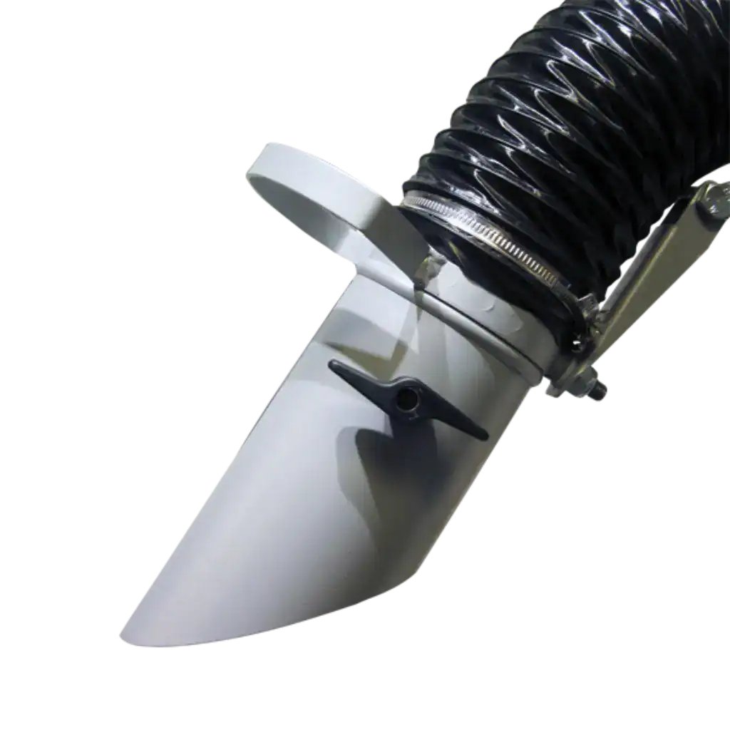Hochwertige Absaugtechnik mit flexiblem Saugschlauch und robustem Haltearm für präzises Staub- und Partikelfangen in industriellen Anwendungen.