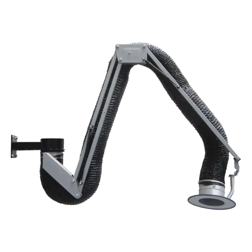 Flexible Absaugarm mit robustem Design für Industrie und Handwerk, ideal zur Staub- und Partikelförderung in Produktionsumgebungen. Hochwertige Absaugtechnik von VAUPEL.