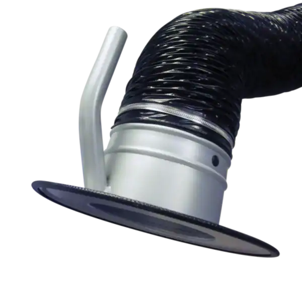 Flexible Absaugschlauch mit Metallbefestigung für Industrie und Handwerk.