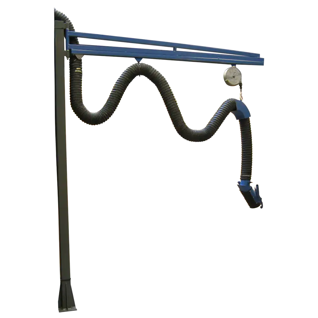 Absaugsystem mit flexiblem Schlauch und Arm für Industrieabsaugung, Lösung von VAUPEL Absaugtechnik. Effektive Staub- und Schadstoffentfernung in Produktionsumgebungen.