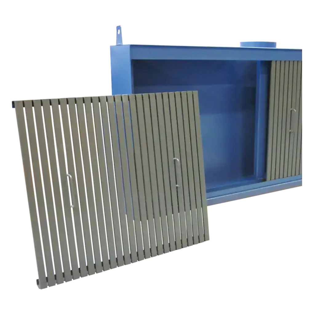 Hochwertiger Absaugstation mit schallgedämmten Türen für effiziente Staub- und Partikelfiltration in industriellen Anwendungen.