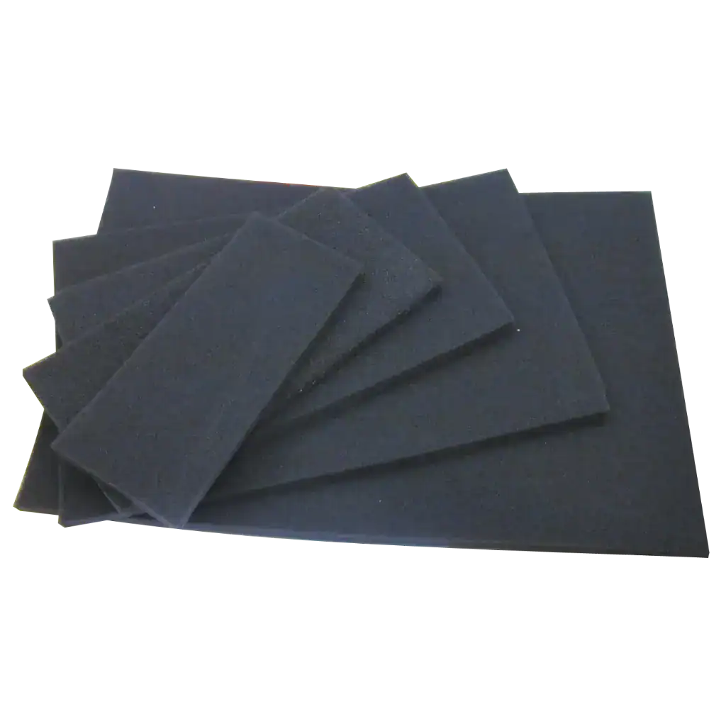 Hochwertige schwarze Filtermatten für Absaugtechnik, Staub- und Partikelfilter, Zubehör für industrielle Absauganlagen, zuverlässige Luftfilterung bei VAUPEL Absaugtechnik.