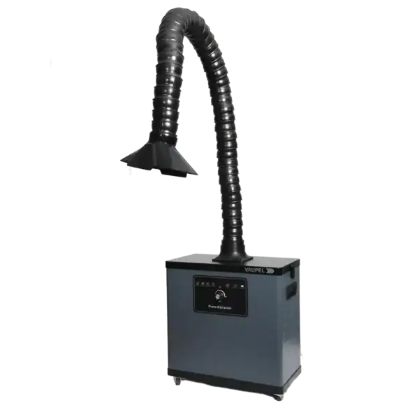 Flexible Absaugtechnik mit Schlauch und Filter für industrielle Rauch- und Staubabsaugung.